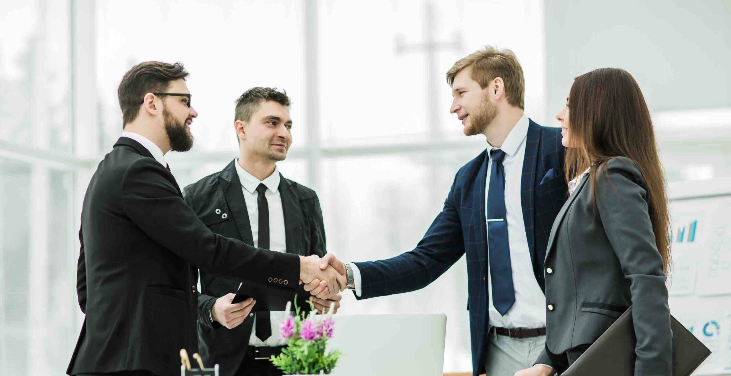 Professionals shaking hand in an office