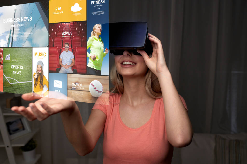 A woman wearing a Augmented reality Device