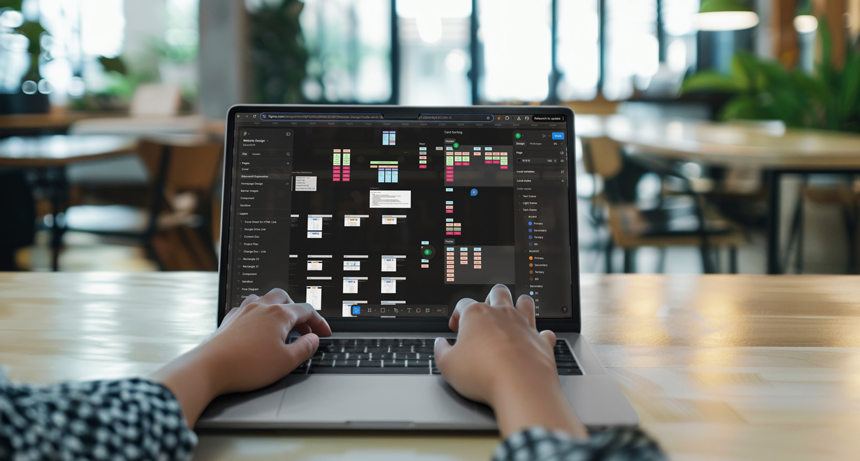 Someone is using figma for making design systemon laptop