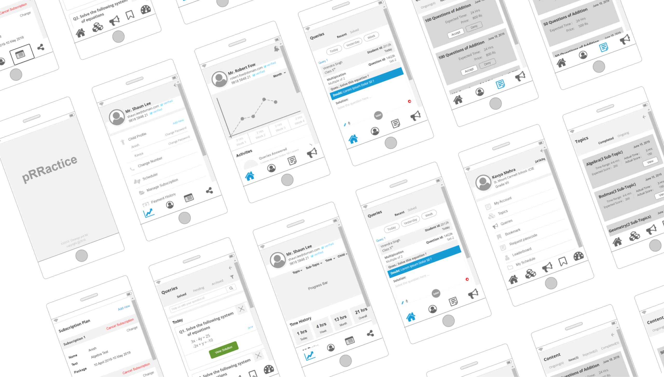 pRRactice mobile app wireframe