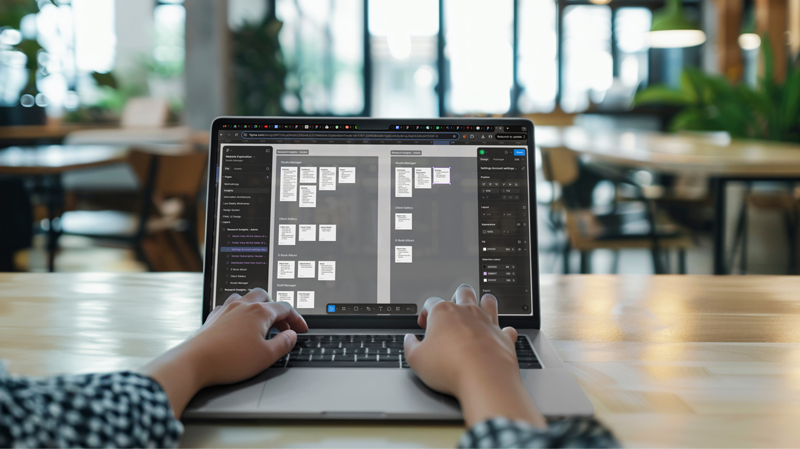Someone is using figma for research on laptop