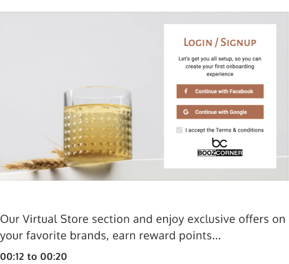 Boozcorner login/signup video animation screen