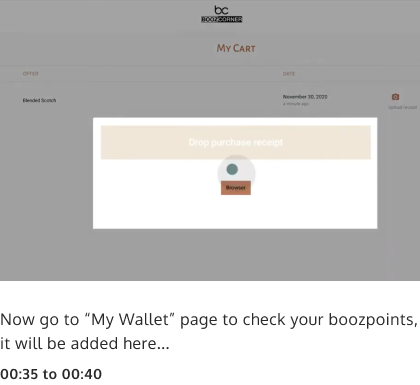 Boozcorner payment screen video animation screen