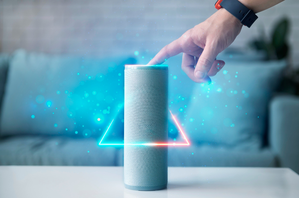 The smart speaker is taking voice commands