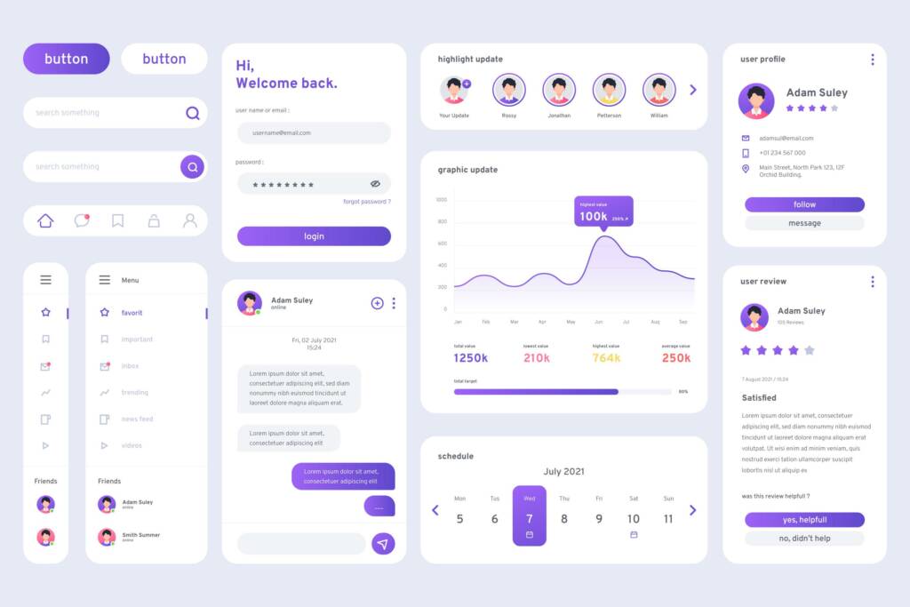 Highlighted multiple card elements of UI UX design