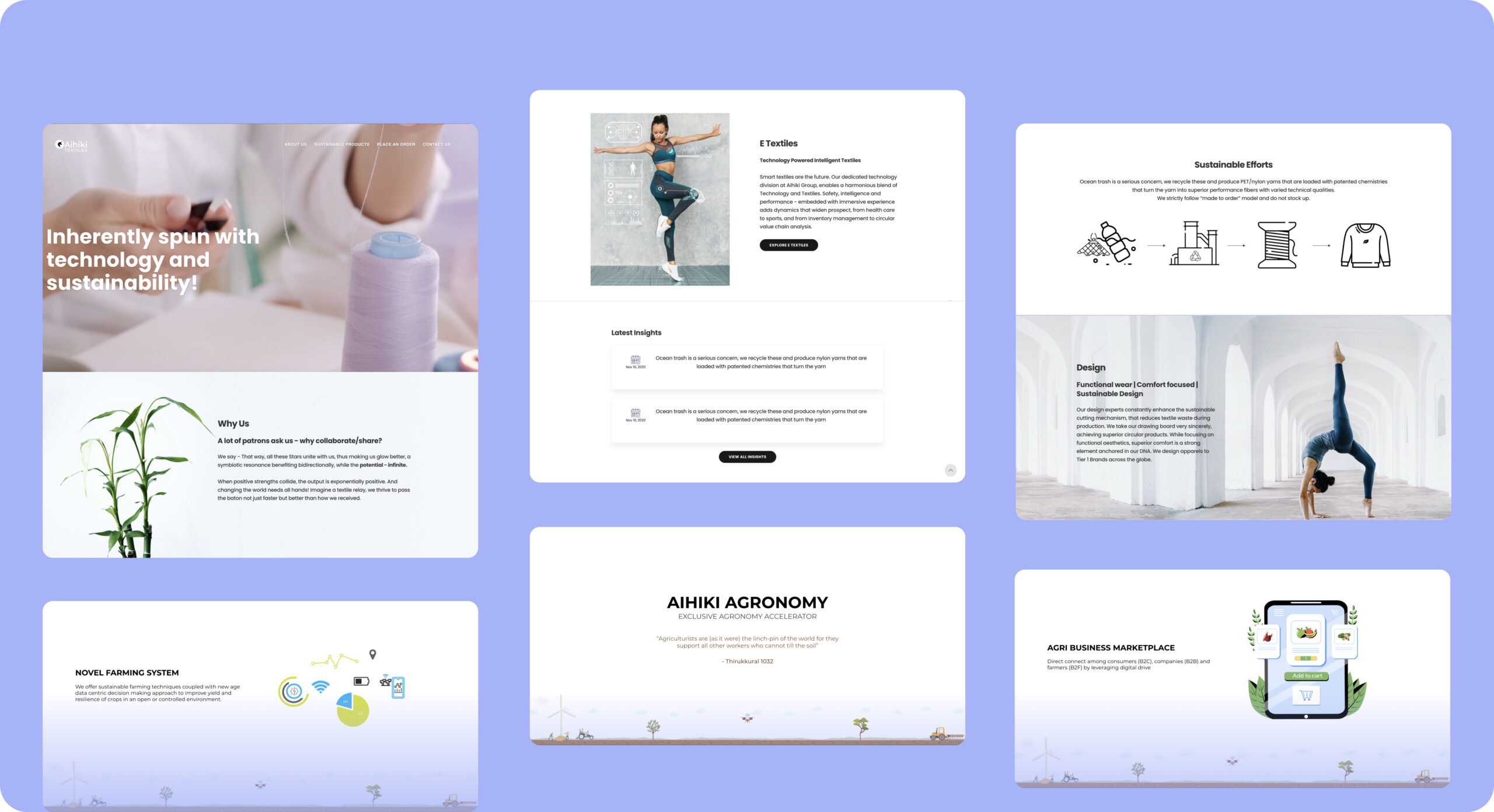 Aihiki textiles website UI screens