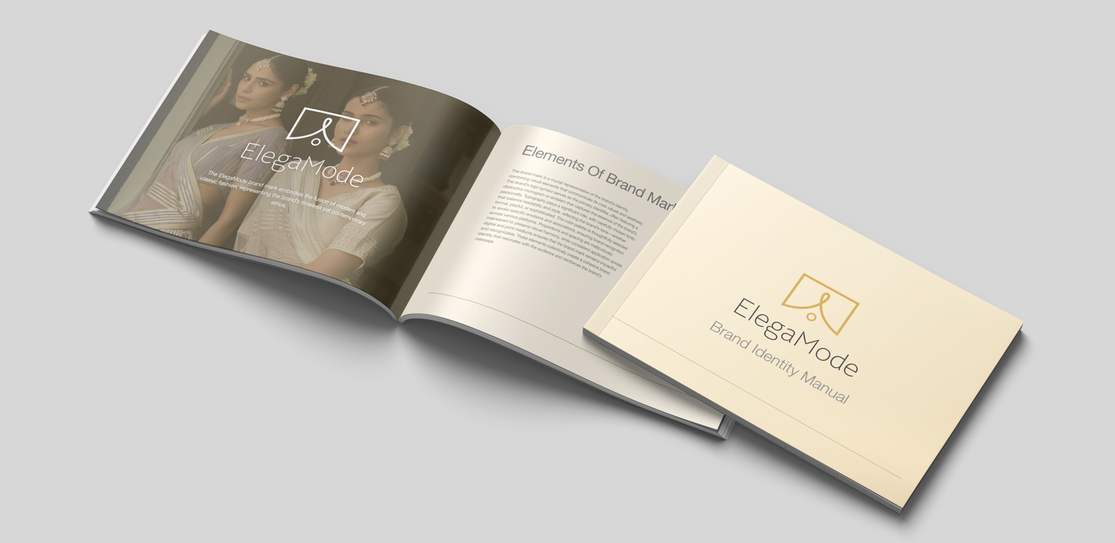 Elegamode brand manual open and closed on table